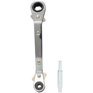 Uniweld 70075 Heavy Duty Offset Ratchet Wrench, 1/2 and 9/16 in Hex opening, 3/16 and 1/4 in Square opening, with 3/16 and 5/16 in Dual Hex Valve Adapter Uniweld 70075 Heavy Duty Offset Ratchet Wrench, 1/2 and 9/16 in Hex opening, 3/16 and 1/4 in Square opening, with 3/16 and 5/16 in Dual Hex Valve Adapter