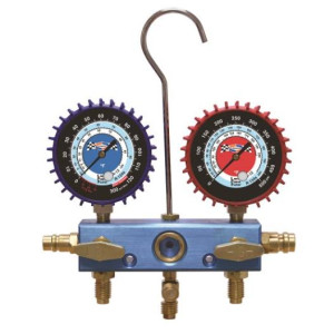 Uniweld 91652 Manifold Automotive Compatible with R134a, R12, 2 Valves, 60in Soft Magic Hose, with Couplers 90478/90479, 3-1/8 in NPF Gauge NPF