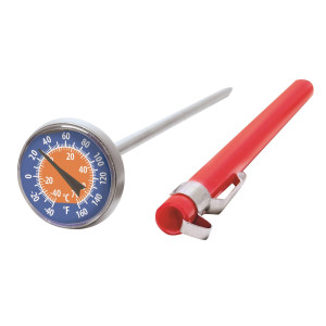 Uniweld 69902 Analog Pocket Thermometer, 1 in Dial, Dual Scale, -0 to 220 F, -10 to 104 C, Stainless Steel Probe, Plastic carrying case with pocket clip