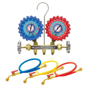 Uniweld A2LM3BV Manifold Set R-32/R-454B/R-448A/R-410A Fahrenheit psi, 3 ft Hose with Ball Valve