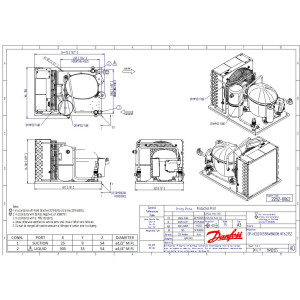Danfoss HCGC0055RWB000B 1/2HP+, Compatible with R134a, Condensing Unit for Refrigeration, Copper Coil Aluminum Fins LMBP 115/1/60 (V/Ph/Hz) 1 Fan, Fractional Compressor NT6215Z, 114N2025