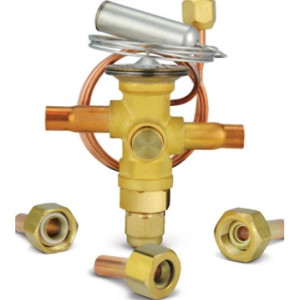 Danfoss 067L6005 2TR Thermostatic expansion valve, TR 6, R410A,R454B,R32 3/8x3/8 in Solder, ODF, 1/4 in Cap. Tube, Flare, Embossed 1-way arrow, 15 to 60 F