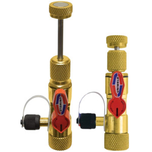 Uniweld MaxEvac Pro Kit MEPK14 includes 72 in 1/2 MaxEvac hose with 3/8 straight x 1/4 straight connections, valve core tool assembly side port, Y adapter 3/8FF x 3/8MF, hose bracket and storage bag