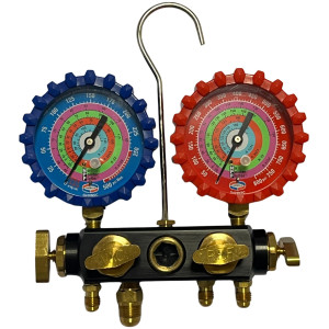 Uniweld Q4N85SMEZ Manifold Aluminum 4 Valves R410a,R134a,R22, 5 ft Soft Magic hoses, EZ-Turn Anti-Blow Back 48701 Uniweld Q4N85SMEZ Manifold Aluminum 4 Valves R410a,R134a,R22, 5 ft Soft Magic hoses, EZ-Turn Anti-Blow Back 48701