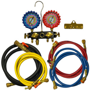 Uniweld Q4N85SMEZ Manifold Aluminum 4 Valves R410a,R134a,R22, 5 ft Soft Magic hoses, EZ-Turn Anti-Blow Back 48701 Uniweld Q4N85SMEZ Manifold Aluminum 4 Valves R410a,R134a,R22, 5 ft Soft Magic hoses, EZ-Turn Anti-Blow Back 48701