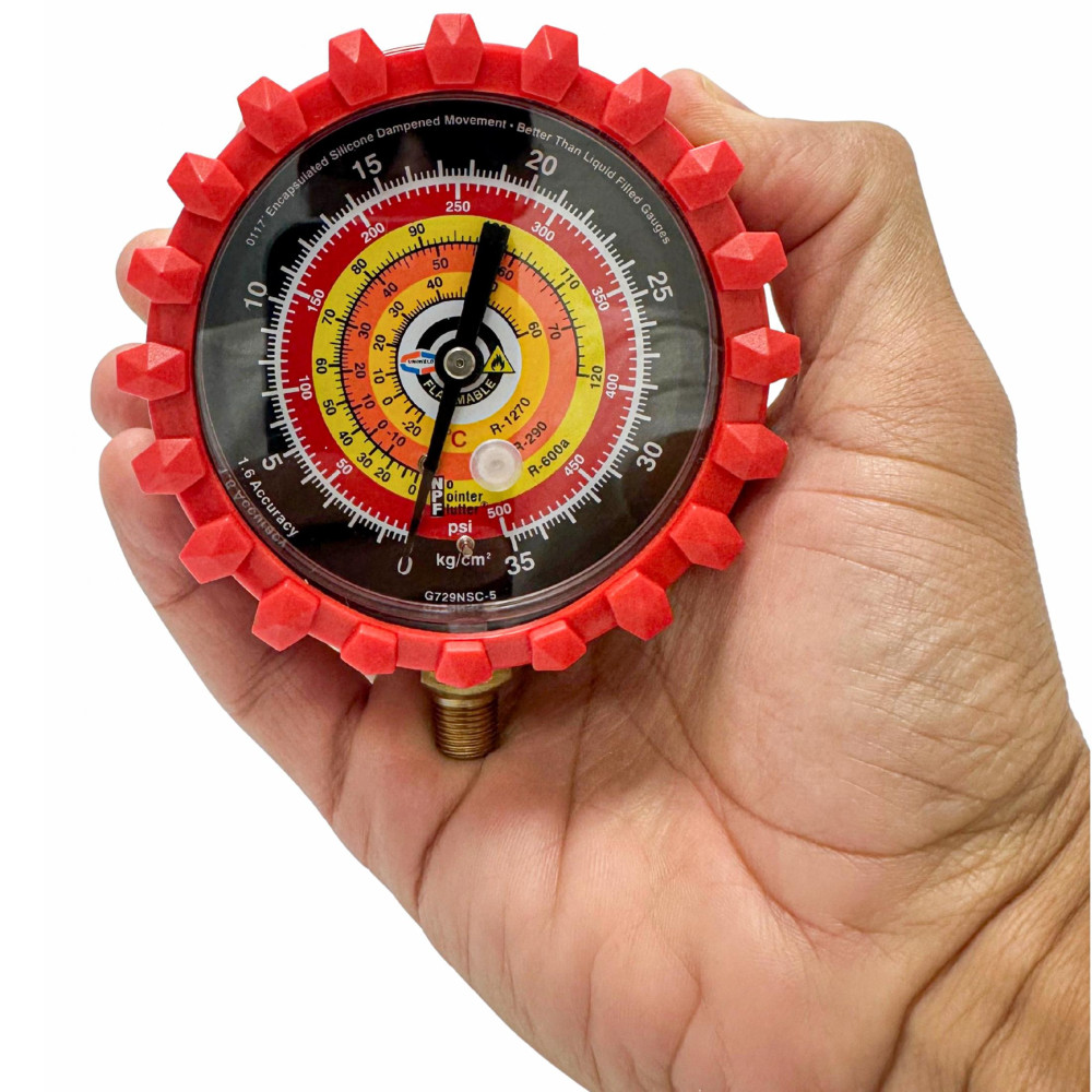 Uniweld G729NSD-5 Manifold Gauge Red, High R-600a,R-290,R-1270, 3-1/8 in Uniweld G729NSD-5 Manifold Gauge Red, High R-600a,R-290,R-1270, 3-1/8 in