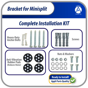 Appli Parts APAB-2160 Mini Split Wall Mounting Bracket - Heavy Duty Outdoor Support Up to 330 lbs, Universal Fit for 5000 to 36000 BTU Units, Includes Anti Vibration Pads and Full Installation Kit