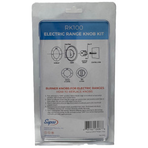 Supco RK100 Universal Knob Kit for Electric Range, 4 Black Knobs with adaptors