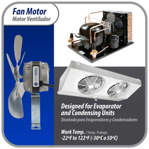 Appli Parts APFM-101E 10W Condenser and Evaporator Fan Motor 115V 60Hz 0.65A, Includes 9in Aluminum Fan Blade and Mounting Base, Universal Replacement for Commercial Refrigeration Units