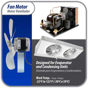 Appli Parts APFM-252E 25W Condenser and Evaporator Fan Motor 220V 60Hz 1.0A, Includes 12in Aluminum Fan Blade and Mounting Base, Universal Replacement for Commercial Refrigeration Units