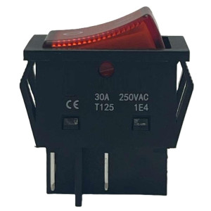 Appli Parts APRS-250R Rocker Switch 250V, 30A, Red, Lighted, DPST, 4 Pin

