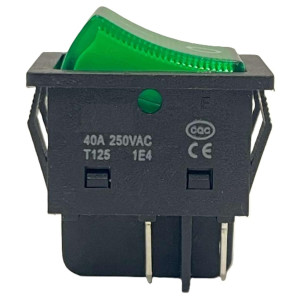 Appli Parts APRS-250G Rocker Switch 250V, 30A, Green, Lighted, DPST, 4 Pin
