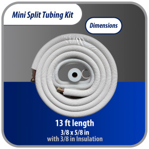 Appli Parts APLS-K38583813 Mini Split Tubing Kit 3/8 x 5/8 in, 13 ft, with 3/8 in Insulation, Drain Hose, Mummy Tape and Teflon Tape