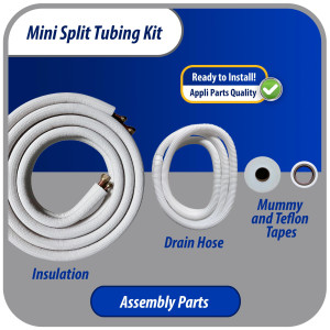 Appli Parts APLS-K38583813 Mini Split Tubing Kit 3/8 x 5/8 in, 13 ft, with 3/8 in Insulation, Drain Hose, Mummy Tape and Teflon Tape. Made of copper and aluminum