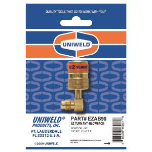 Uniweld EZAB90 1/4 in MF X 1/4 in FF, 90 degrees Adaptor, Ez-Turn Anti-Blowback Mini Split Ductless for R-410a, CFC, HCFC and HFC rated