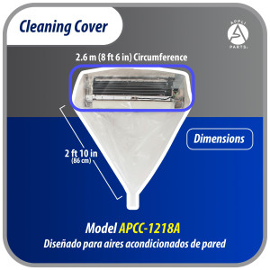 Appli Parts APCC-1218A Cleaning Cover Kit or Maintenance for Mini Split 1 - 1.5 Tons (up to 18,000 Btu) Circumference of 8 ft 6 in, Waterproof, with Integrated Hose. Replaces 532 533 562 572