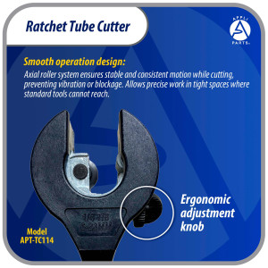 Appli Parts APT-TC114 Ratcheting Tube Cutter 1/4 to 7/8 in (6 to 23 mm) for Copper Aluminum Brass Stainless Steel and PVC with Spare Blade Ergonomic and Durable Design