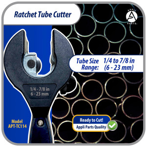Appli Parts APT-TC114 Ratcheting Tube Cutter 1/4 to 7/8 in (6 to 23 mm) for Copper Aluminum Brass Stainless Steel and PVC with Spare Blade Ergonomic and Durable Design