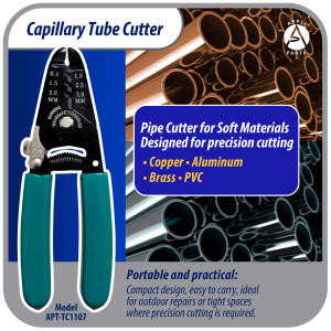 Appli Parts APT-TC1107 Capillary Tube Cutter for Copper up to 1/8 in 3 mm, Professional HVAC and DIY Tool, compatible with soft metals