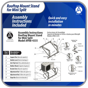 Appli Parts APAB-4335 Rooftop Stand, Heavy Duty Outdoor Support Up to 335 lbs. Fit 9000 to 24000 BTU Units, Anti Vibration Pads and Full Installation Kit.