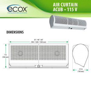 ecox ACUB15CA Air Curtain 60 in, 110 V, 60 Hz, 1 Ph, 175 W. For Residential or Commercial Use

