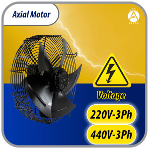 Appli Parts AXF-500-4 19-3/4 in Axial Fan Motor Guard Mounted Fan Blade 220-440 V, 3 Ph, 50-60 Hz, 500 W, 1550 rpm, Work Temp -22 F to 140 F