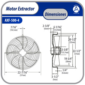 Appli Parts AXF-500-4 19-3/4 in Axial Fan Motor Guard Mounted Fan Blade 220-440 V, 3 Ph, 50-60 Hz, 500 W, 1550 rpm, Work Temp -22 F to 140 F