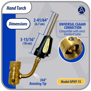 Appli Parts APHT-1S Single Burner Hand Torch with Starter Lighter for Soldering Brazing with Mapp or Propane Fuel Swivel Tip for uses in plumbing refrigeration air conditioning and more