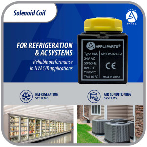 Appli Parts APSOV-024CA AC 24 V Solenoid Coil, 50/60 Hz, compatible with multiple refrigerants CFC, HCFC and HFC, Valve body not included
