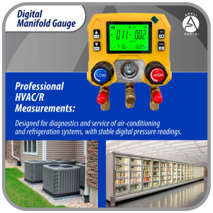Appli Parts APMG-D10 Digital Manifold Gauge Set for HVAC/R AC and Refrigeration -14.5 to 800 psi 88 Refrigerants Multiple Pressure Units kPa MPa bar psi kg/cm2
