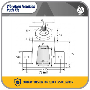 Appli Parts APAB-AFR2 Kit Anti Vibration Shock Absorbing Rubber Mounting for condensing units 4.17x2.13x1.38in Supports up to 660 lb
