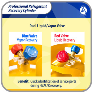 Appli Parts APRRC-50 Refrigerant Recovery Cylinder 50 lb, 6 US gal, 406 psi Working Pressure, HP295 Steel, Dual Liquid/Vapor Valves, Compatible with R12 R22 R134a R410A R407C and more, HVAC use