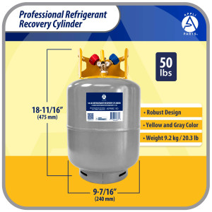 Appli Parts APRRC-50 Refrigerant Recovery Cylinder 50 lb, 6 US gal, 406 psi Working Pressure, HP295 Steel, Dual Liquid/Vapor Valves, Compatible with R12 R22 R134a R410A R407C and more, HVAC use