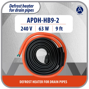 Appli Parts APDH-HB9-2 Pipe and Drain Heater Cable 240 V, 63 W, 9 ft, Anti-Freeze Heating Cable for Cold Room, Walk-In Cooler, Freezer and Refrigeration, 7 W/ft
