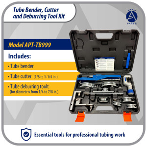Appli Parts APT-TB999 Tube Bender, Cutter and Deburring Tool for 1/4, 5/16, 3/8, 1/2, 5/8, 3/4, 7/8 in Tube for Copper, Aluminum, Steel, PVC and other soft metal pipe