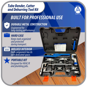 Appli Parts APT-TB999 Tube Bender, Cutter and Deburring Tool for 1/4, 5/16, 3/8, 1/2, 5/8, 3/4, 7/8 in Tube for Copper, Aluminum, Steel, PVC and other soft metal pipe