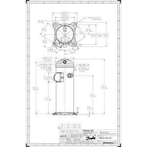Danfoss DCJ121T2LC6 DCJ121T2LC6A 10 tons 121,000 btu/h R410A Scroll compressor for Air conditioning 208-230/3/60 V/Ph/Hz Discharge 7/8 in, Suction 1-1/8 in, ODF, POE Oil 121L8597, 121L8597
