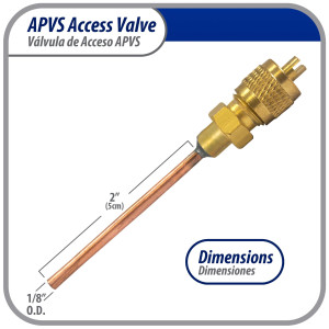 Appli Parts APVS-14182 1/4 in SAE Access Schrader Valve x 1/8 ODF x 2 in Copper Stem with Valve Core and Cap with gasket and core remover for AC and refrigeration systems