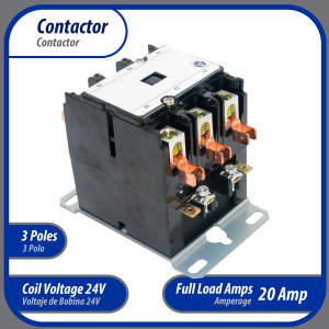 Appli Parts APAC-32024 Heavy Duty Contactor 3 Poles 20A 24V Coil Replacement for AC Compressors and Electrical Applications UL Certified E476929