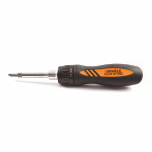 Uniweld 6N1RSD Screwdriver Multiple 6 In 1 With Ratchet. 1/4 - 5/16 drivers, 1/4 Nr 1 Sloted Philips, 3/16 Nr 2 Sloted Philips