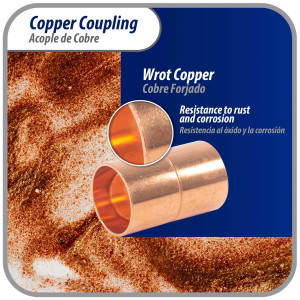 Appli Parts AP-A058 5/8 in Wrot Copper Coupling fitting CxC Sweat connections for refrigeration, air conditioning and plumbing applications ACR and Type L copper pipe