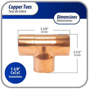 Appli Parts AP-T138B5 1-3/8in Wrot Copper Tee CxCxC connections for refrigeration, air conditioning and plumbing applications ACR and Type L copper pipe (5 x Bag)
