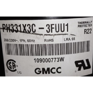 GMCC Compressor fixed speed rotary 24,000Btu 208-230V/60Hz/1Ph Lra 55 Compatible with R22, PH331X3C-3FUU1 201400600180 11103010000675