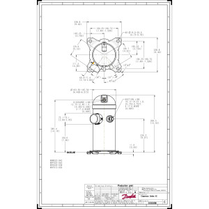 Danfoss HRH038U4LP6 3.2 tons 38,000 btu/h R410A Scroll Compressor for Air conditioning 380-415/3/50, 460/3/60 (V/Ph/Hz) Discharge 1/2 in, Suction 3/4 in, ODF, PVE Oil 121L1206, 121L1203