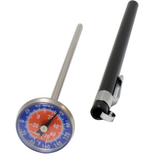 Uniweld 69901 Analog Pocket Thermometer, 1 in Dial, Dual Scale, -40 to 160 F, -40 to 70 C, Stainless Steel Probe, Plastic carrying case with pocket clip