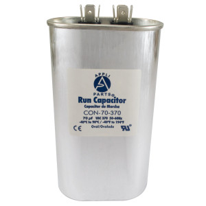 Appli Parts Run Capacitor for ac 70 Mfd uF (microfarads) 370VAC CBB65 Oval Universal fit for hvac and other applications in High in Wide CON-70-370