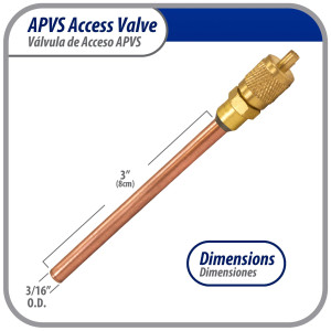 Appli Parts APVS-143163K10 10 pack 1/4 in SAE Access Schrader Valve x 3/16 ODF x 3 in Copper Stem with Valve Core and Cap with gasket and core remover for AC and refrigeration systems