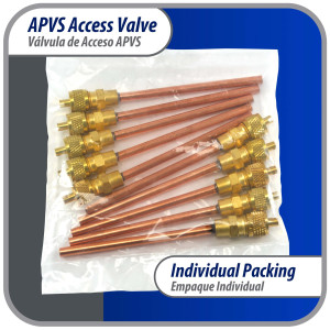 Appli Parts APVS-143163K10 10 pack 1/4 in SAE Access Schrader Valve x 3/16 ODF x 3 in Copper Stem with Valve Core and Cap with gasket and core remover for AC and refrigeration systems