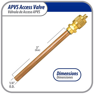 Appli Parts APVS-14143K10 10 pack 1/4 in SAE Access Schrader Valve x 1/4 ODF x 3 in Copper Stem with Valve Core and Cap with gasket and core remover for AC and refrigeration systems