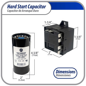 Appli Parts APHS-2 3.5 to 4.5 TON Hard Start kit 208-265 V, 1 Ph for air conditioner includes Capacitor 189-227mfd 330V and Potential Relay for Air Conditioner scroll and reciprocating compressors